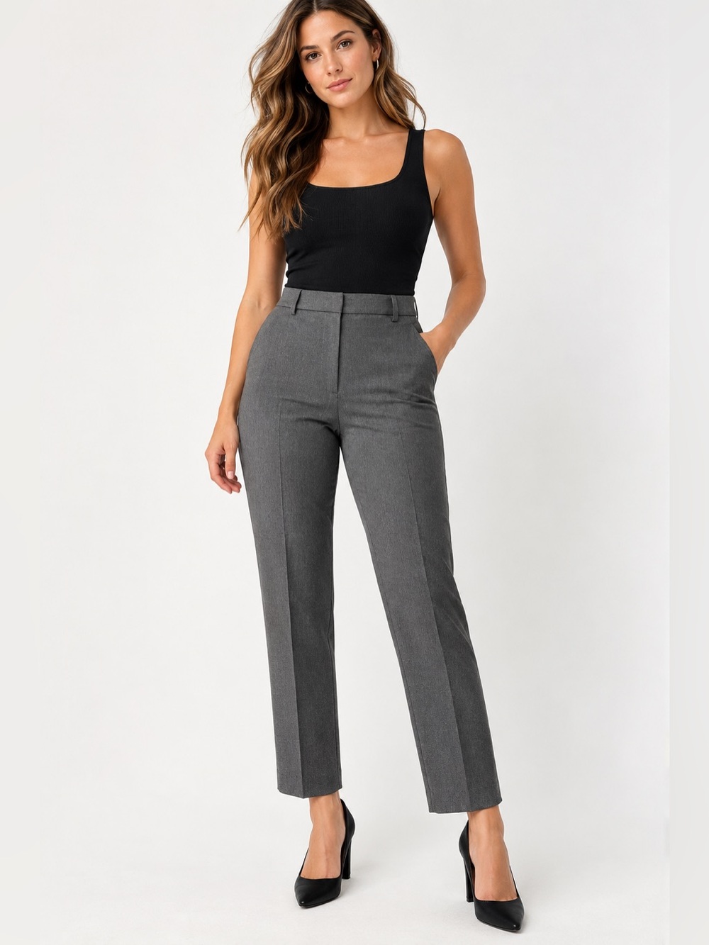 Express Editor Super High Waisted Straight Ankle Pants Gray 12R NWOT